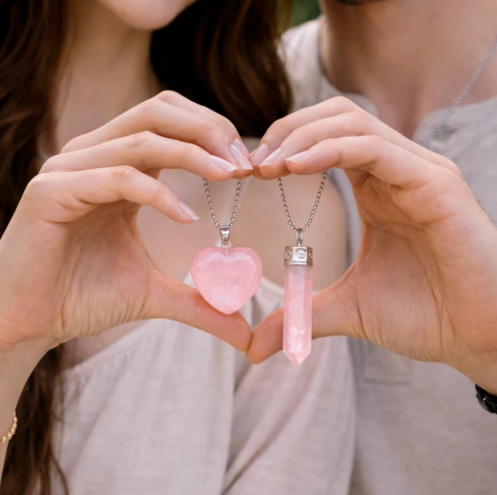 Rose Quartz Heart & Pencil Pendant - Attract Love & Emotional Healing