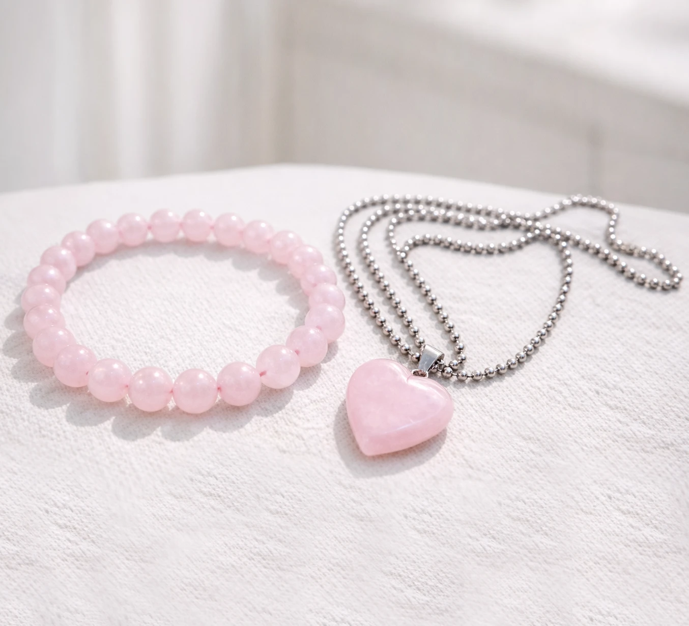 ROSE QUATZ BRACLETE with Rose Quartz Heart Pendant
